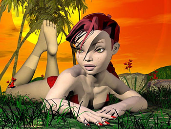 Girl, abstract, fantasy, sun, tree HD wallpaper