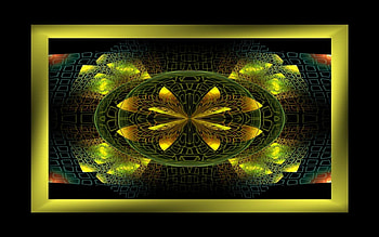 00003DN, star, black, frame, green, fractal, gold HD wallpaper