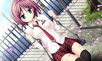 Tsubame Haruno, anime girl, pink, anime, anime school girl, sakura, red, sakusaki, cherry blossoms HD wallpaper