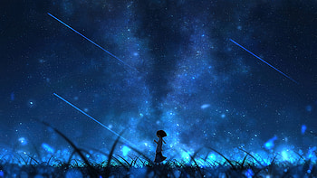 Starlit Dreams: Digital Art of a Girl Under the Night Sky, girl, landscape, Digital Art, Stars, sky HD wallpaper