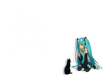 Let's Play Neko-chan!!!! :), Black Cat, White, Hatsune Miku, Vocaloid, Green Hair, Friends, Green Eyes, Anime, Game, Cute, Play, Neko, Girl, Sweet, Cat, Long Hair HD wallpaper