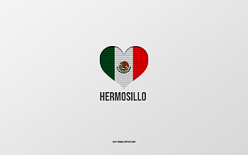 I Love Hermosillo, Mexican cities, Day of Hermosillo, gray background, Hermosillo, Mexico, Mexican flag heart, favorite cities, Love Hermosillo HD wallpaper
