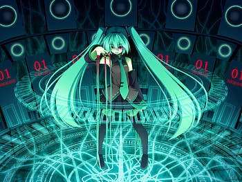 Hatsune Miku, blue, black, awesome, cute, vocaloid, beauty, nice, miku, vocaloids, hatsune, thighhighs, skirt, twintail, red eye, electric blue, blue eye, beautiful, tie, anime, pretty, cool HD wallpaper