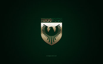 Tokyo Verdy, Japanese football club, yellow logo, green carbon fiber background, J2 League, football, Tokyo, Japan, Tokyo Verdy logo HD wallpaper