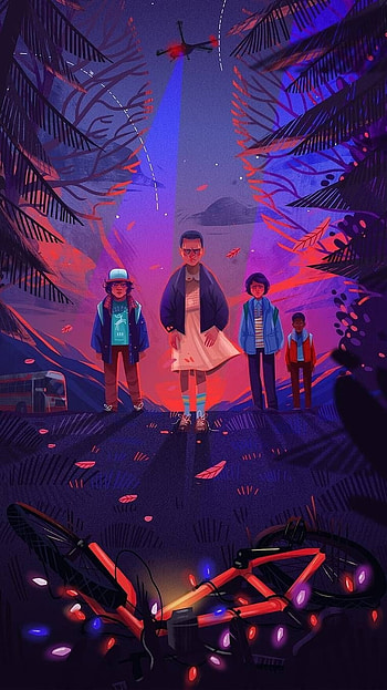 Stranger Things , Night Forest, Painting, stranger things HD phone wallpaper