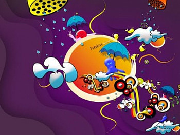 Wonderful Bath, umbrella, shower heads, rainbow swirls, snail, octopus HD wallpaper