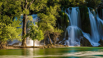 Bosnia and Herzegovina - Kravice Falls, river, trees, rocks, pond HD wallpaper