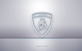 Lamborghini 3d white logo, gray background, Lamborghini logo, creative 3d art, Lamborghini, 3d emblem HD wallpaper