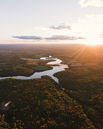 Nature, Rivers, Trees, Sunset, View From Above, Horizon, Forest HD phone wallpaper