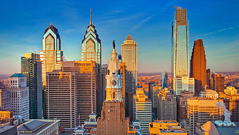 Philly Skyline, Blue sky, B Krist VP, Mercy Neighbors HD wallpaper