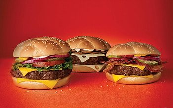 Food, Gamburgers, Layers, Filling, Stuffing, Red Background, Fast Food HD wallpaper