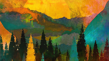 Sunset forest illustration, Artistic , Dual wide panorama, Creative beauty HD wallpaper
