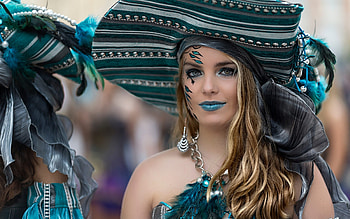 Brasil carnival, jewel, blue, green, girl, vicente concha, hat, woman HD wallpaper