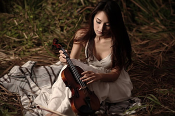 Violin Girl, girl, violin, woman, brunette HD wallpaper