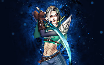 Benedetta, , blue neon lights, Mobile Legends, creative, Legend Skin, Benedetta Guide, Benedetta Mobile Legends HD wallpaper