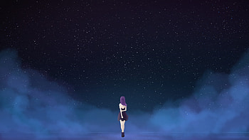Starry sky, fantasy, anime girl, minimal, night HD wallpaper