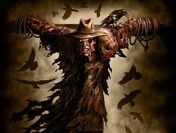 Scarecrow, digital art, creepy, death, adventure, crow, fantasy, cg, horror HD wallpaper