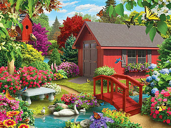 Birdhouse, Butterflies, Painting, House, Brid, Flowers HD wallpaper
