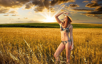 Cowgirl Vision. ., style, cowgirl, fun, sunsets, bikini, fashion, redheads, outdoors, ranch, camo, girls, women, lingerie, models, western, female HD wallpaper