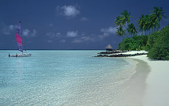 Catamaran, Oceanic adventure, Exotic travel, Blue sky HD wallpaper