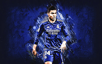 Casemiro, Real Madrid, Brazilian footballer, blue stone background, La Liga, Casemiro Real, football, Spain, Carlos Henrique Casimiro HD wallpaper