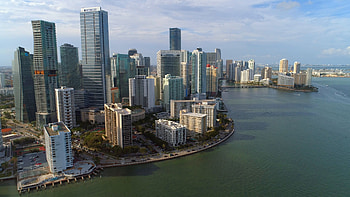 Miami Skyline, Stunning drone shot, Brickell Bay, Contemporary urban landscape HD wallpaper