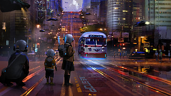 Star City Bus Stop , artist, artwork, digital-art, artstation HD wallpaper
