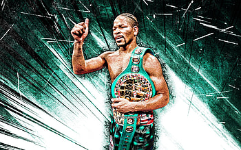 Shawn Porter, grunge art, american boxer, WBC, IBF, Shawn Porter with belts, green abstract rays, Shawn Christian Porter, boxers, Shawn Porter HD wallpaper