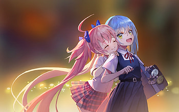 That Time I Got Reincarnated As A Slime, Pink Hair, Girls, Anime, Rimuru Tempest, Long Hair, Twintail, Blue Hair, Milim Nava, Sailor Uniform, Kawaii, Uniform HD wallpaper