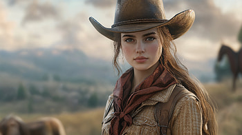 Cowgirl in : A Western Dreamscape, cowgirl, cowboy hat, portrait HD wallpaper