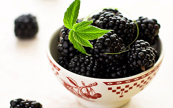 Food, Leaves, Blackberry, Bowl HD wallpaper