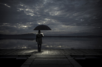 Umbrella, Night, Dark, Man, Wharf, Berth HD wallpaper