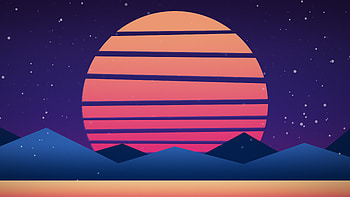 Sunset Mountains Minimalism Retrowave , retrowave, sunset, mountains, artist, artwork, digital-art, minimalism HD wallpaper