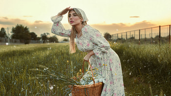 Model In Floral Dress In Countryside, model, girls, hoot, field HD wallpaper