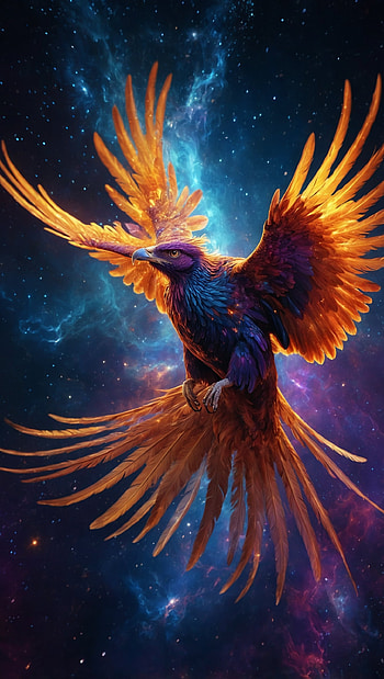 Vibrant Cosmic Phoenix Rising from Galaxy Stardust, Space, Nebula HD phone wallpaper