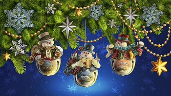 Christmas Decorations, background, rainbow, christmas, game, decorations, snowmen, stars, mosaics HD wallpaper