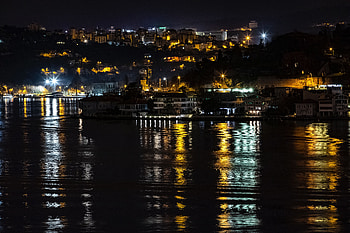 Reflection, Shore, Bank, Dark, Shine, Light, Night City, City Lights, Turkey, Istanbul HD wallpaper