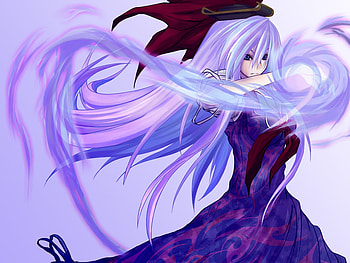 Kamishirasawa Keine, touhou, blue hair, girl, long hair, dress, hat HD wallpaper