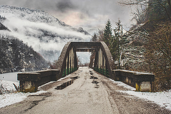 Nature, Mountains, Bridge, Mainly Cloudy, Overcast HD wallpaper