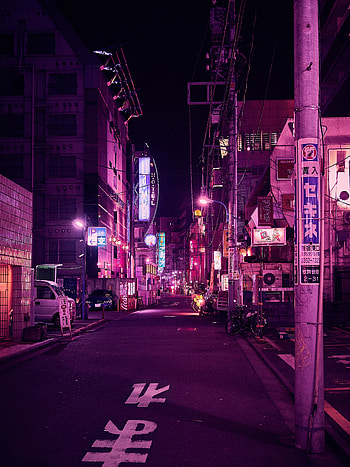 Cities, Violet, Night City, Neon, Backlight, Illumination, Purple, Street, Tokyo HD phone wallpaper