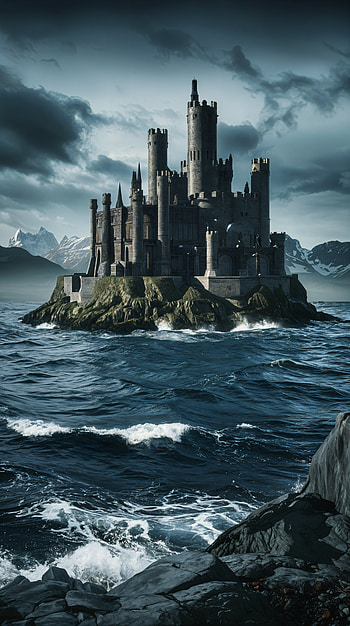 Enchanted Castle: Dark Fantasy , Dark Fantasy, castle, ocean, mountain, landscape HD phone wallpaper