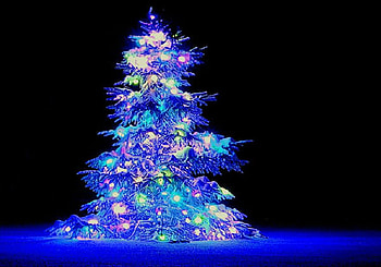 blue christmas, blue, colorful, graphy, lights, christmas, nice, tree HD wallpaper