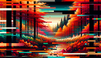 Glitched Out Autumn Forest, glitch, forest, fall, fall colors, landscape HD wallpaper