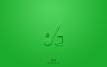 Golf 3d icon, green background, 3d symbols, Golf, sport icons, 3d icons, Golf sign, sport 3d icons HD wallpaper