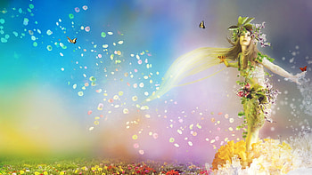 Preview spring, nature, flowers, butterflies, girl HD wallpaper