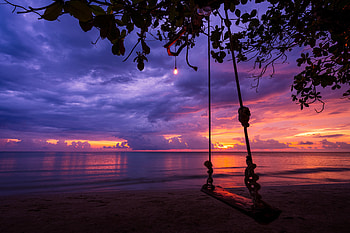 Swing, Nature, Sunset, Beach, Garland HD wallpaper