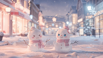 Kawaii Winter : Snow Buddies, Snowman HD wallpaper
