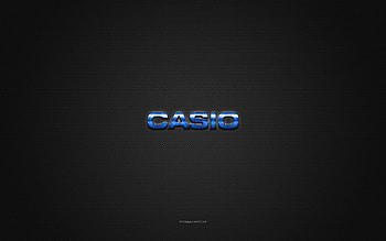 Casio logo, blue shiny logo, Casio metal emblem, gray carbon fiber texture, Casio, brands, creative art, Casio emblem HD wallpaper