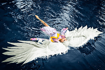 Wings on Water, wings, white, float, angel, girl, water HD wallpaper