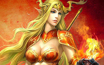 Fantasy girl, blond, fantasy, art, fire, woman HD wallpaper